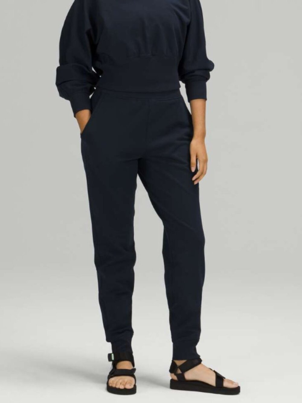 Lululemon LA Warm Down High-Rise Jogger True Navy Size 6 Cotton Terry Lounge Sw